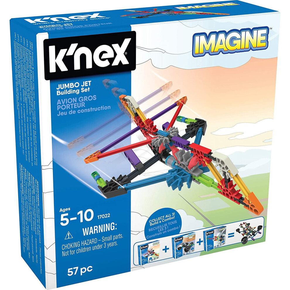 K'Nex 17022 Imagine Set Jumbo Jet Construction-60 Pieces-Ages 5-10 Construction Toy, Multicolour