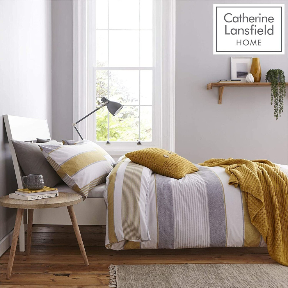 Catherine Lansfield Newquay Stripe Easy Care Single Duvet Set Ochre