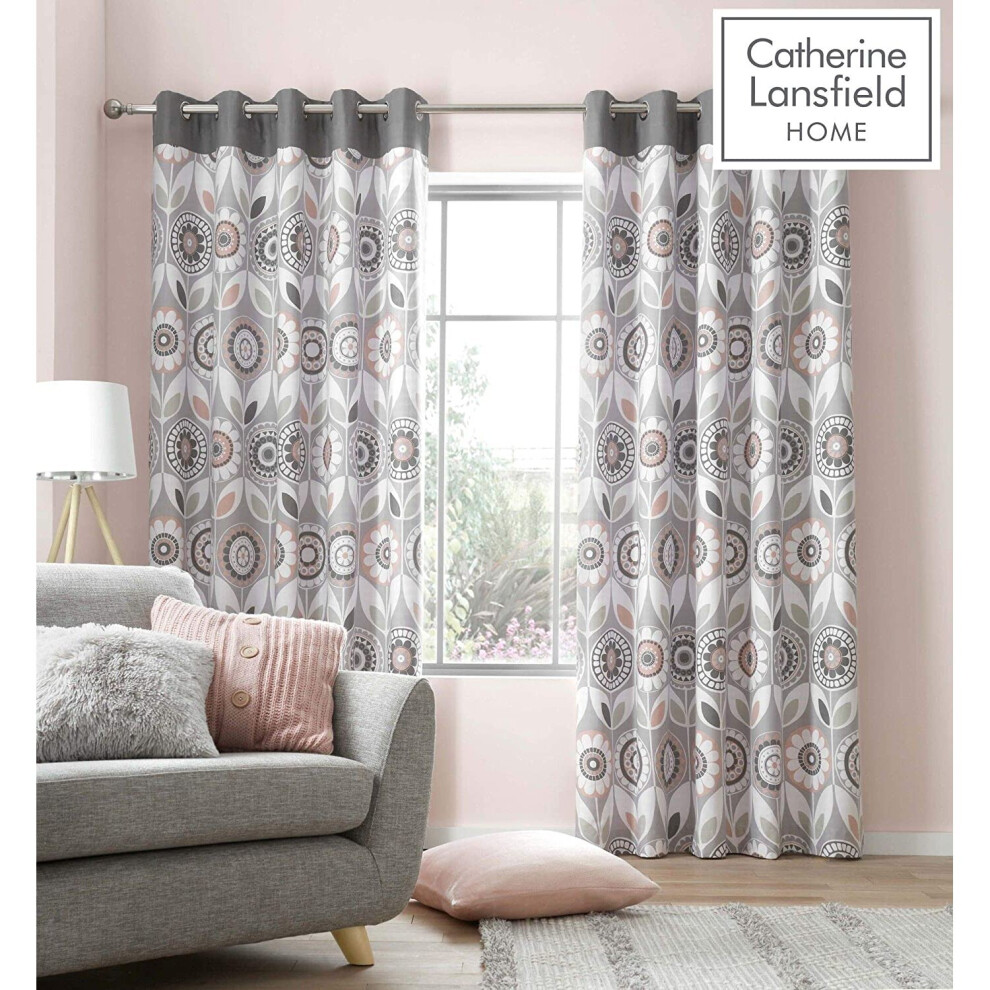 Catherine Lansfield Annika Eyelet Curtains 90x90 Inch Blush