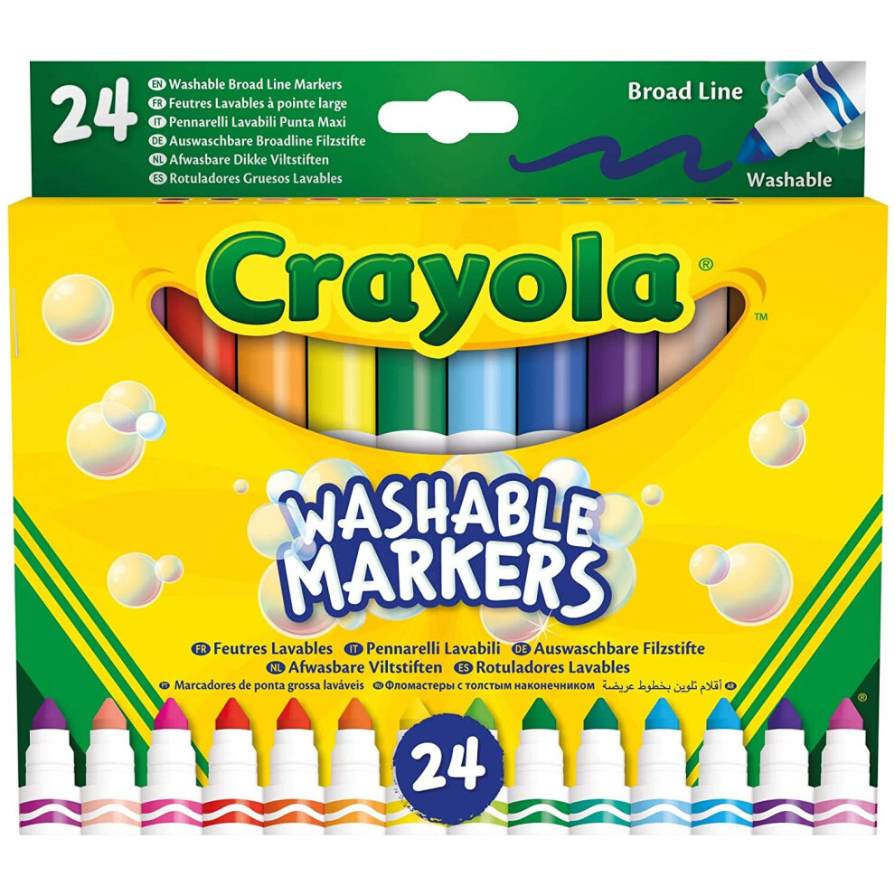 Crayola-24 Washable Markers Maxi Tip Assorted Colours for School and Leisure Time 58-6570