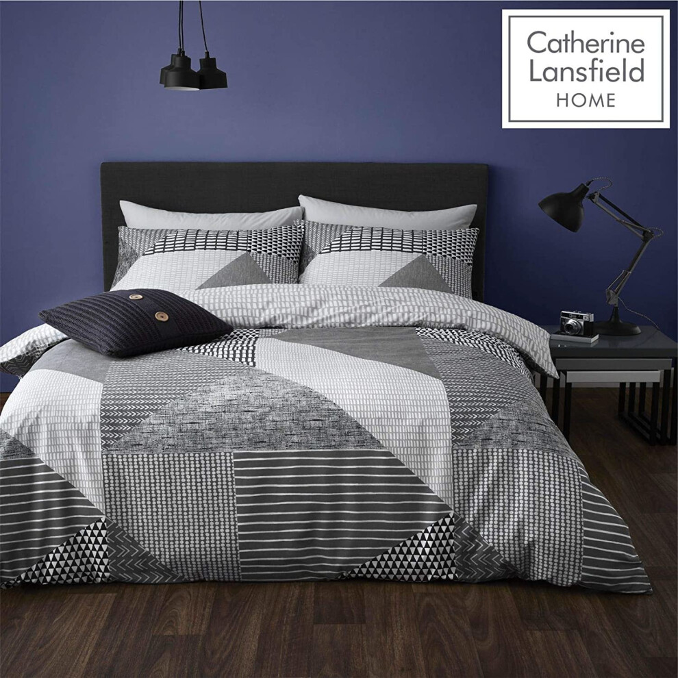 Catherine Lansfield Unisex Grey Larsson Geo Duvet Cover Set In | Size: Single - Image 5