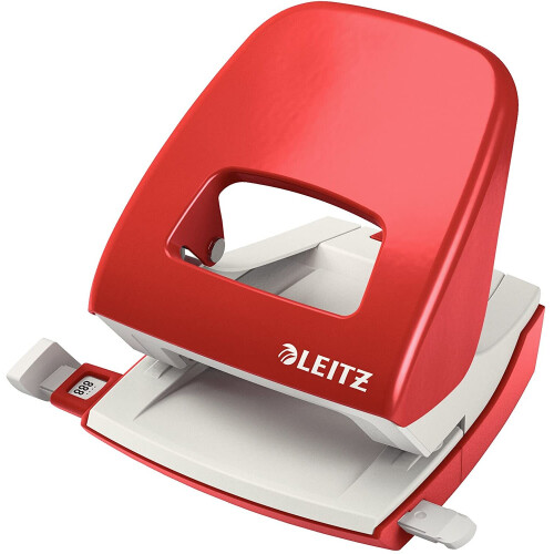 Leitz Hole Punch, 30 Sheets, Guide Bar with Format Markings, Metal, NeXXt Range, 50080025 - Red