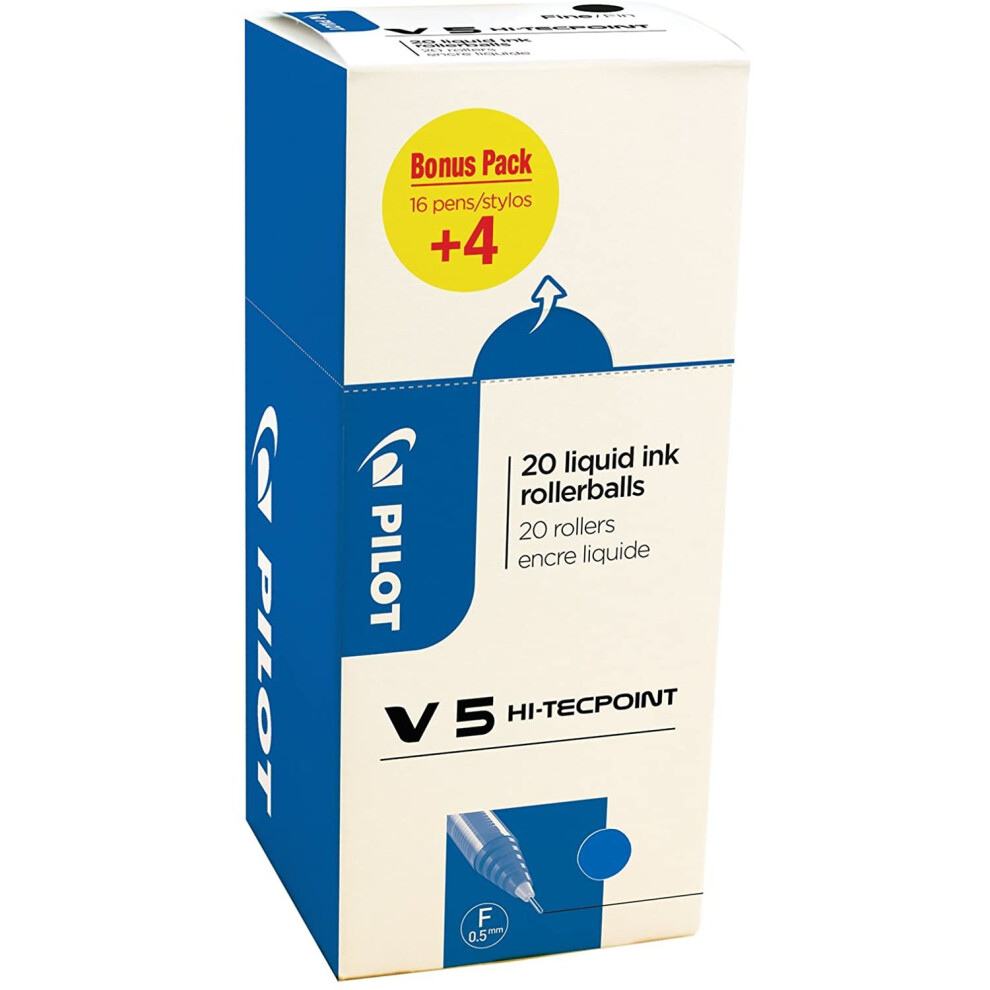 Pilot 3131910516514 V5 Hi-Tecpoint Liquid Ink Roller Pen - Blue (Pack of 20)