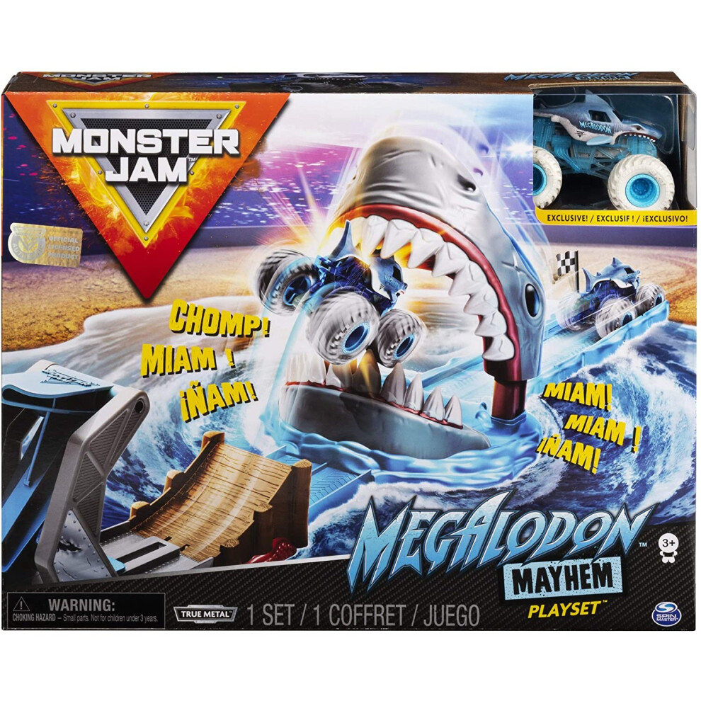 Monster Jam 6056869 Official Mayhem Playset with Exclusive 1:64 Scale Megalodon Die-Cast Monster Truck, Multicolour