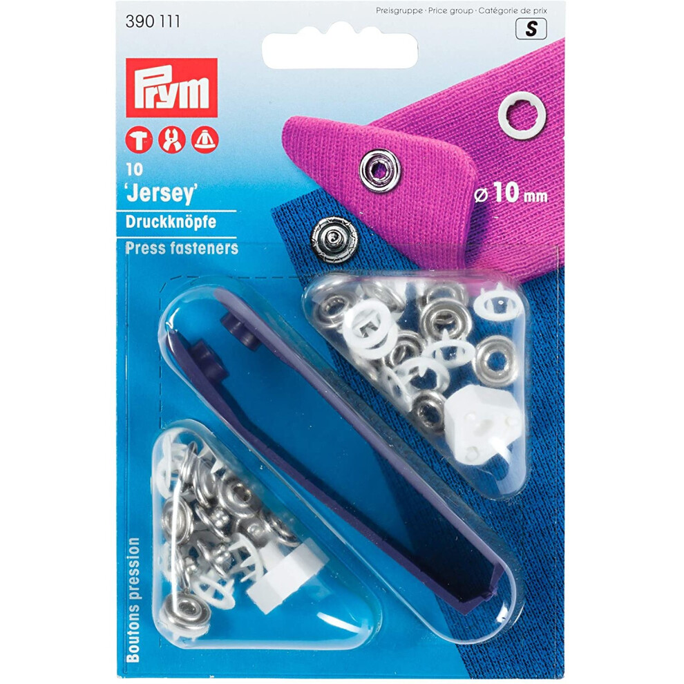 Prym Non-Sew Press Fasteners Jersey Brass Pronged Ring White 10 Mm