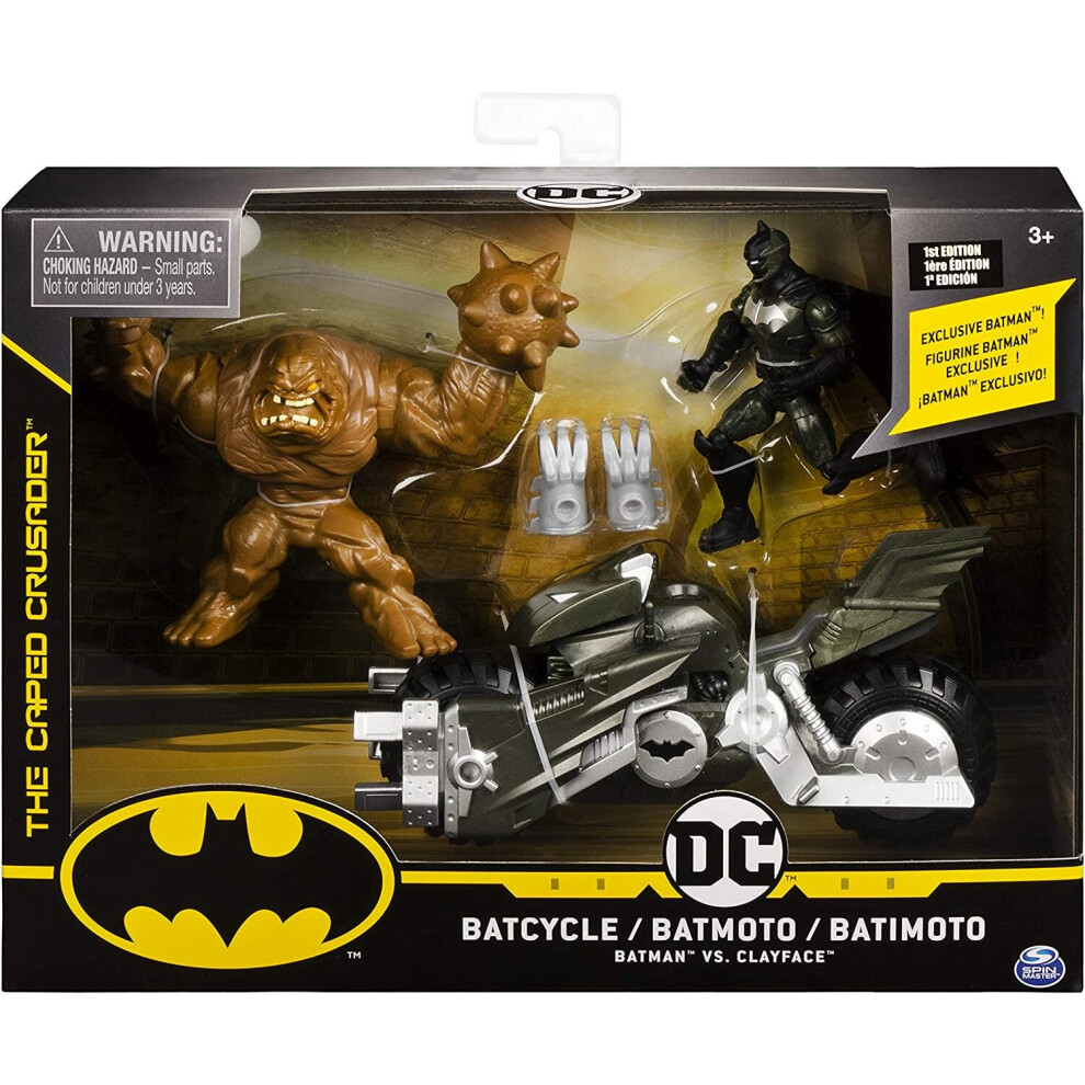 BATMAN, Batcycle Vehicle with Exclusive BATMAN and CLAYFACE 4-Inch Action Figures