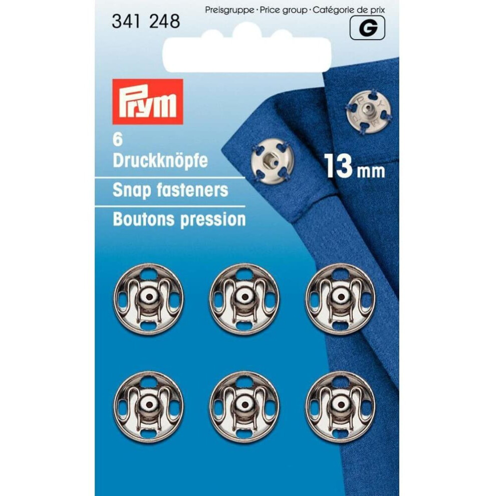 Prym Sew-On Snap Fasteners Brass Col 13 Mm Silver