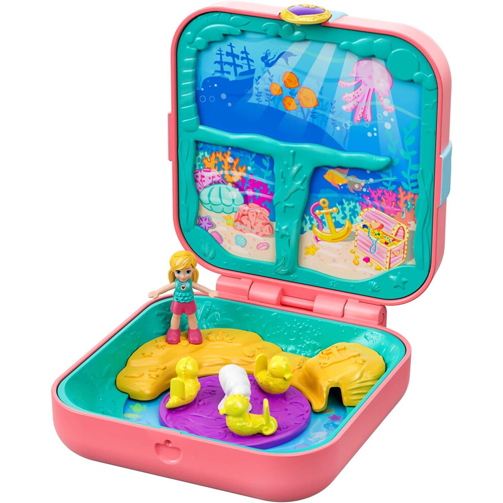 Polly Pocket GDK77 Hidden Hideouts Mermaid Cove with 3 Reveals, 3 Accessories, 1 Micro Polly Doll & Sticker Sheet