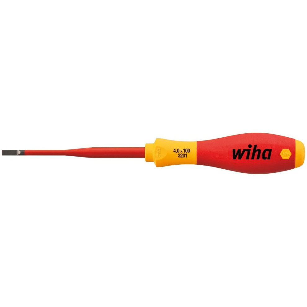 Wiha 4.0 x 100mm Slim Fix VDE Screwdriver Slotted