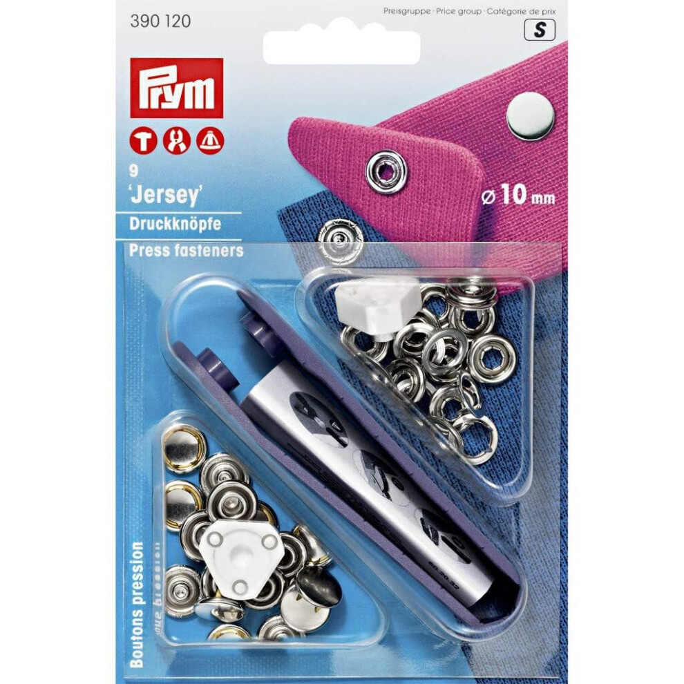 Prym Non-Sew Press Fasteners Jersey Brass Smooth Cap Silver Col 10 Mm