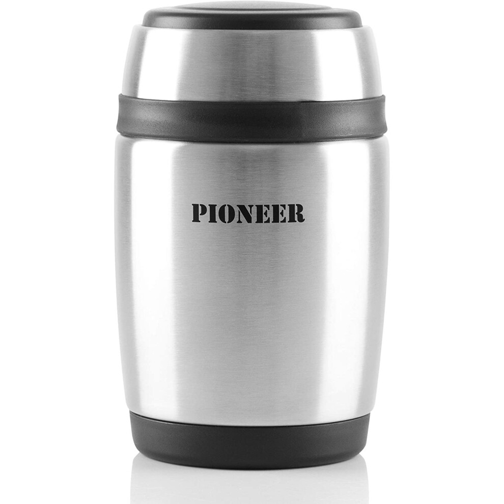 Pioneer Vacuum Insulated Leakproof Soup/Food Flask with Spoon, 8 Hours Hot 24 Hours Cold, Stainless Steel, 480 ml