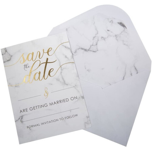 Neviti - Scripted Marble - Save The Date Cards with Envelopes, Pack of 10