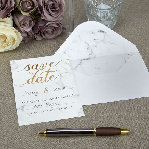 Neviti - Scripted Marble - Save The Date Cards with Envelopes, Pack of 10 1