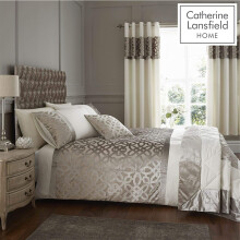 Catherine Lansfield Lattice Cut Velvet Double Duvet Set Natural