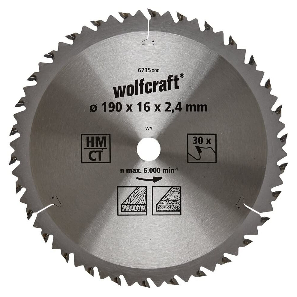 Wolfcraft 6735000 190 x 16 x 2.4mm CT Circular Saw Blade with 30 Teeth - Brown Series