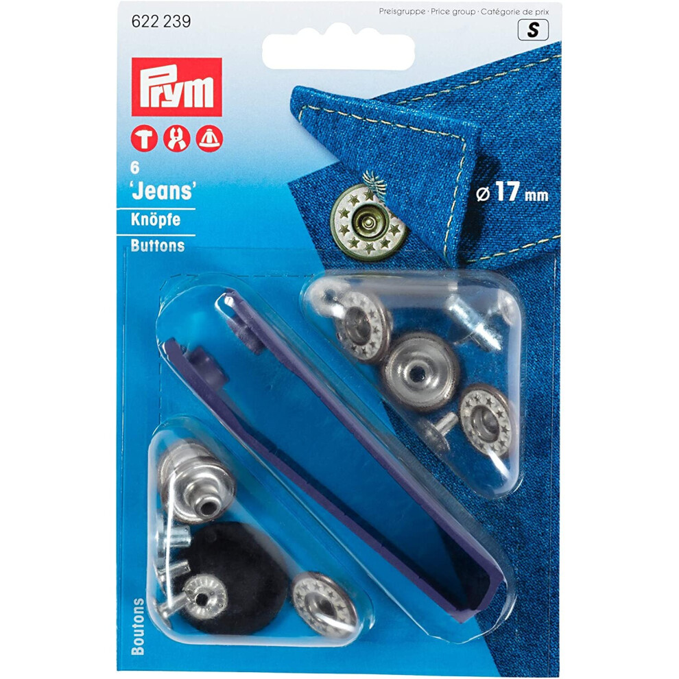 PRYM 622239 Jeans buttons Size 17mm design open top; design STAR antique brass/matt white, 6 pieces