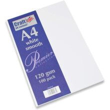 Craft UK W125 - A4 White Smooth 120gsm Paper 100 Sheets