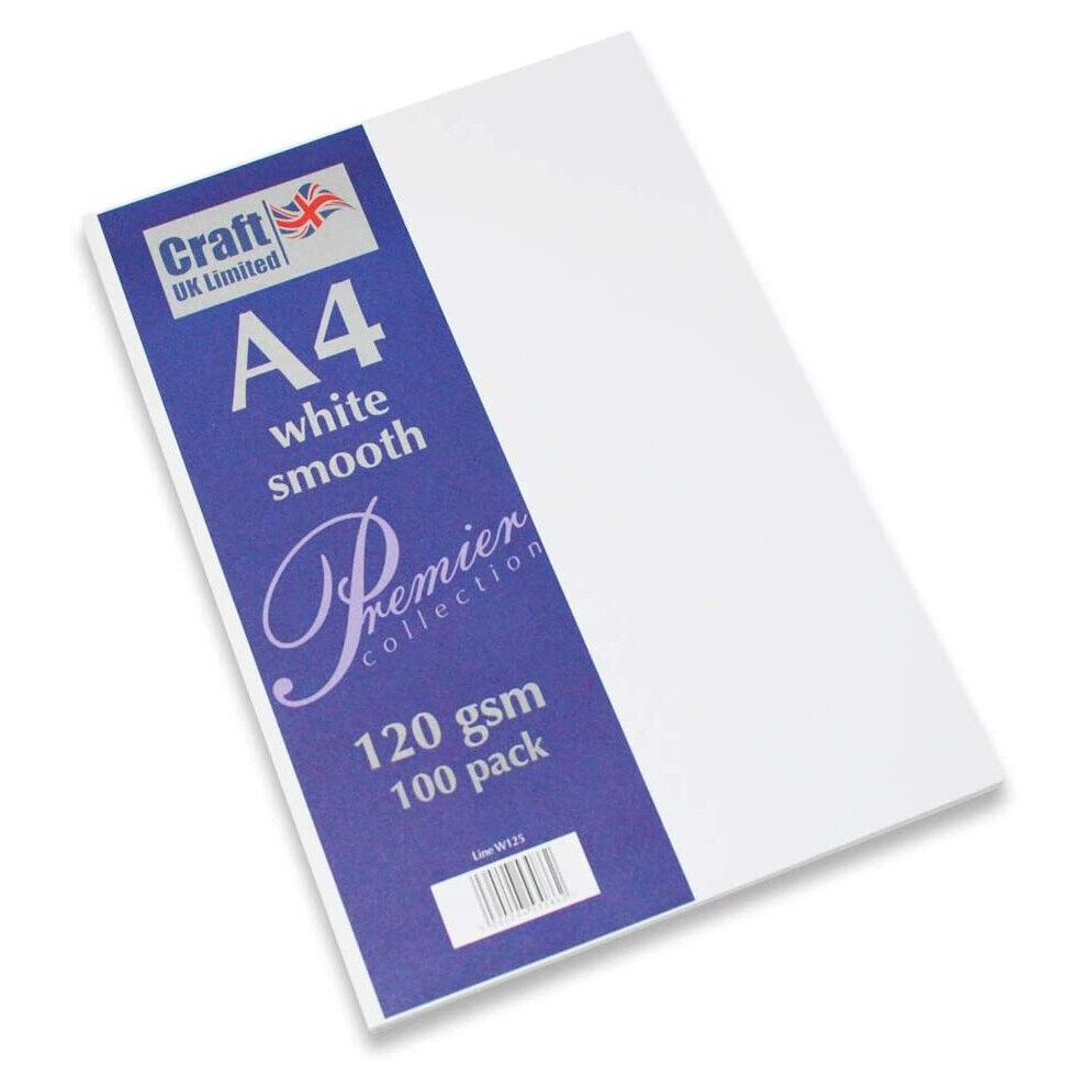 Craft UK W125 - A4 White Smooth 120gsm Paper 100 Sheets