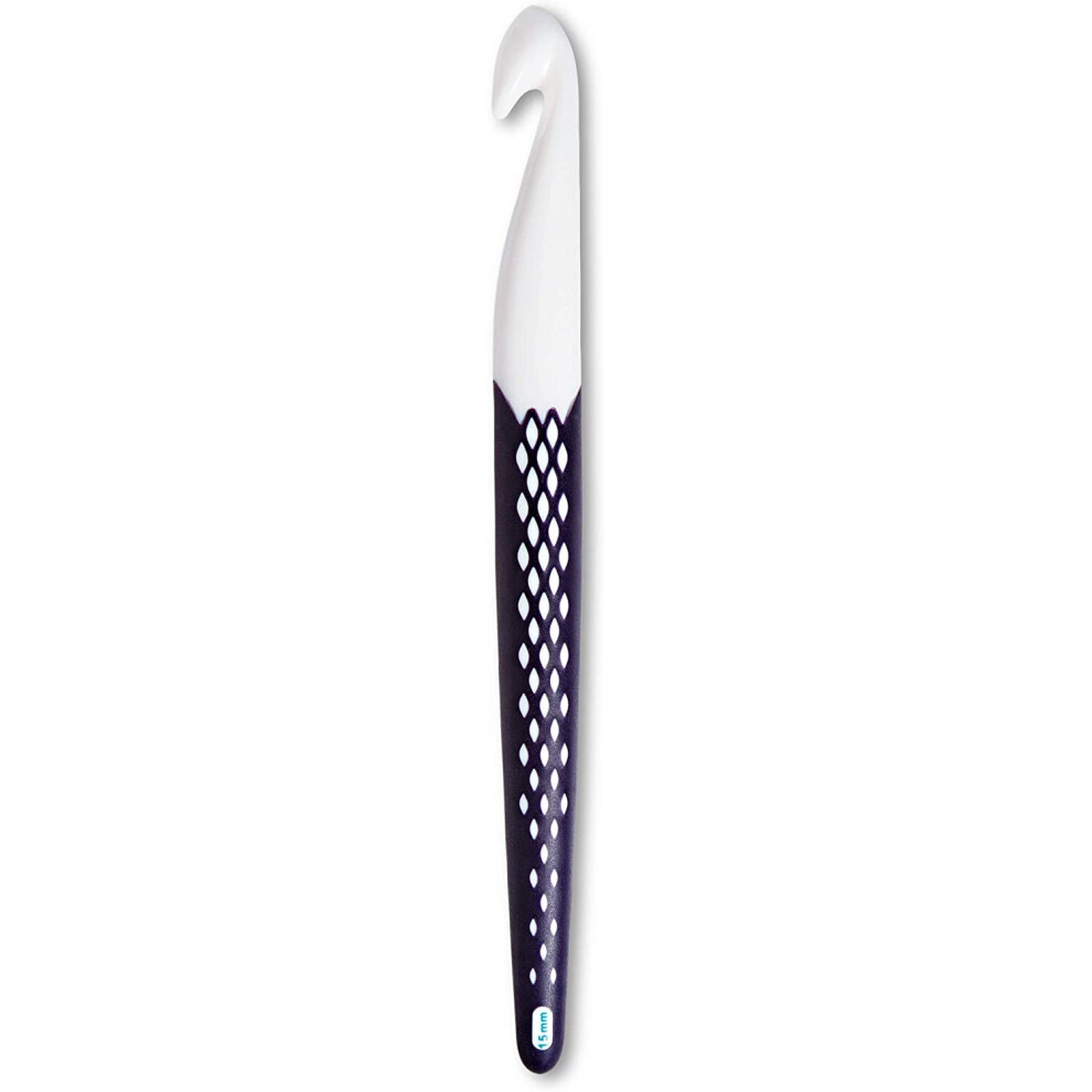 Prym 218494 Ergonomics Wool Crochet Hook ,White, Dark Violet, 18.5cm 15.00mm