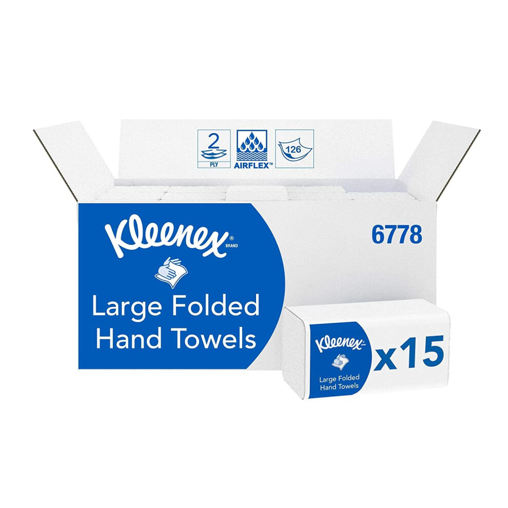 Kleenex 6778 Large Folded Hand Towels, 2 Ply, White, 15 Packs x 124 Sheets