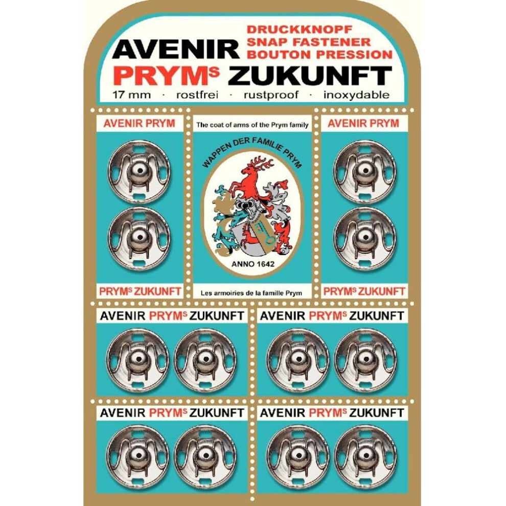 Prym Sew-On Snap Fasteners Zukunft Brass Col 17 Mm Silver