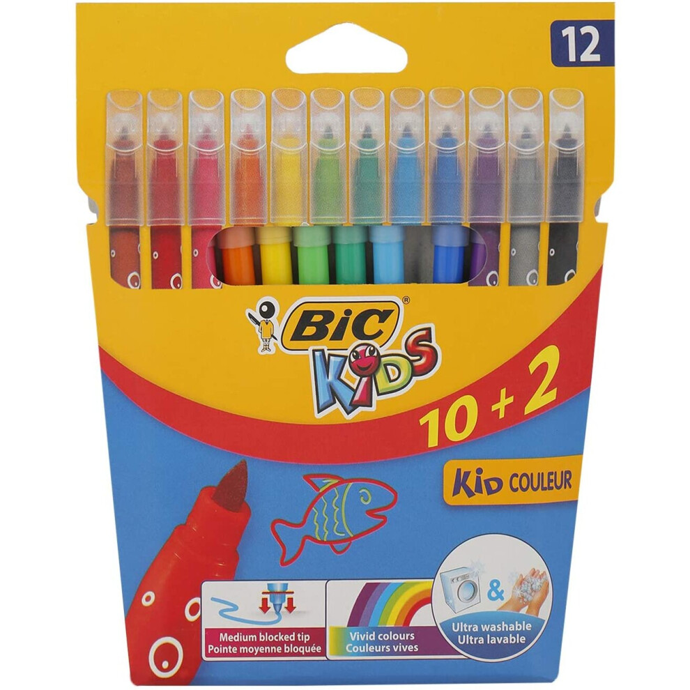 BIC Kids Kid Couleur Colouring Pens Value Pack (Pack of 10 , Plus 2 Free)