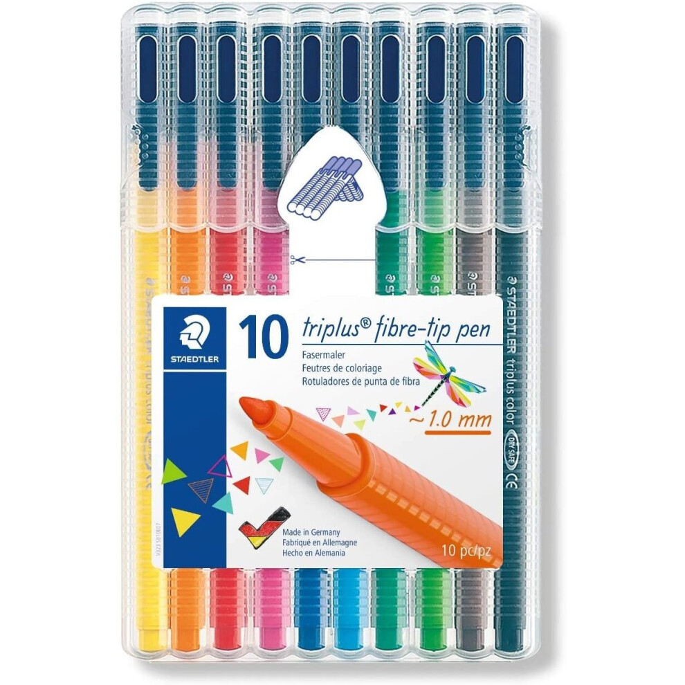 Staedtler 323 Triplus Colour Fibre-Tip Pens, 1.0 Mm, Assorted Colours, Pack Of 10