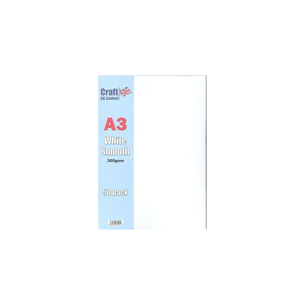 Craft UK 2010 A3 300gsm Smooth Card - White (Pack of 50 Sheets)