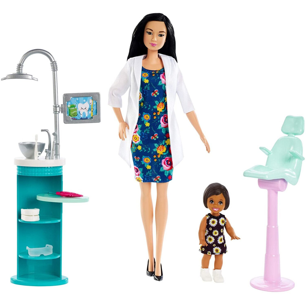 Barbie FXP17 Dentist, Playset with Patient Small Doll, Sink, Chair and More, Black Hair