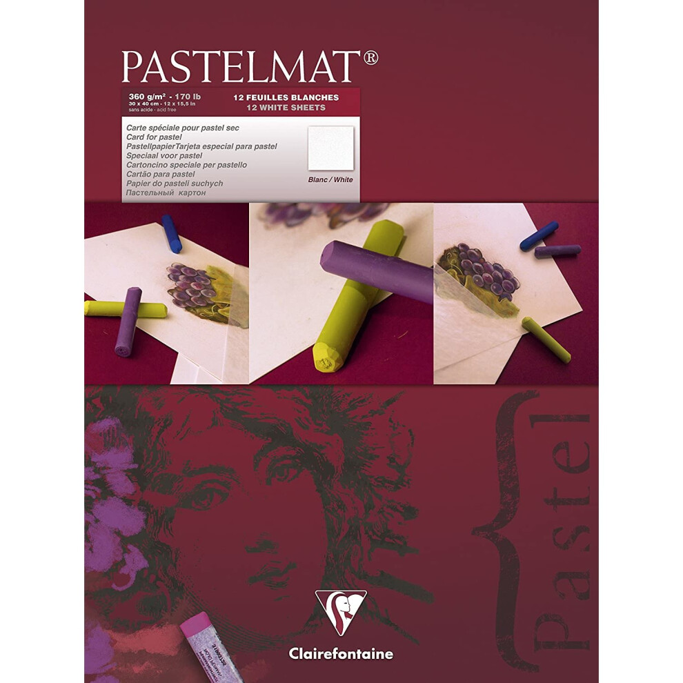 Clairefontaine PastelMat Pastel Card Pad No3, 360 g, 30 X 40 cm, 12 Sheets - White