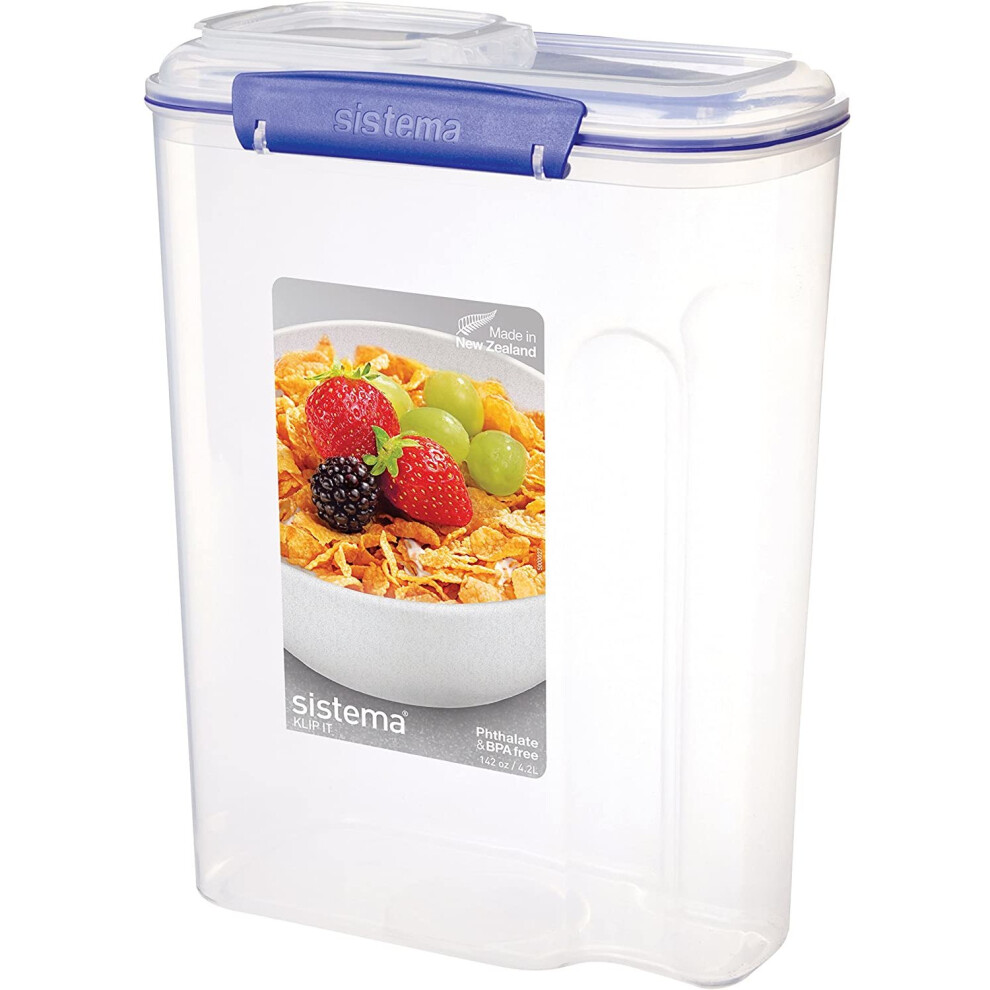 Sistema Cereal Storage Container with Clip, Blue, 4.2 Litre