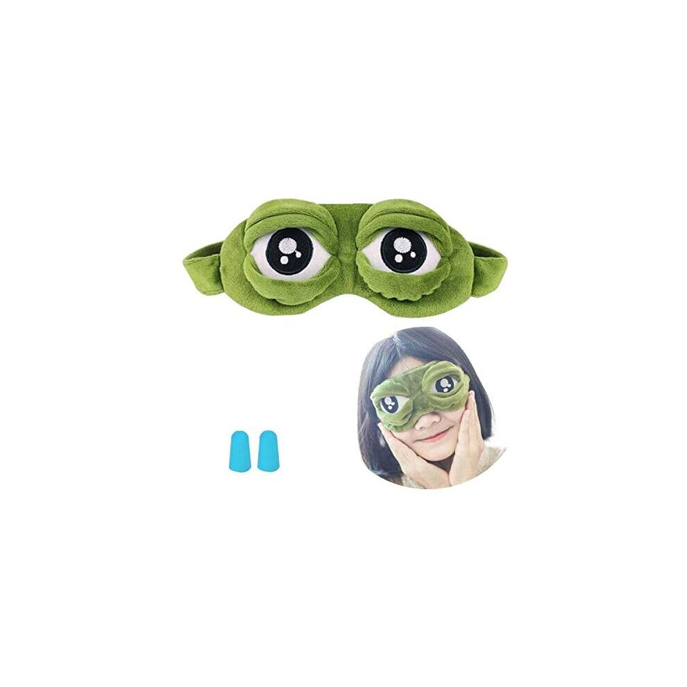 Swirlcolor Green Frog Eye Mask, Cartoon Fluff Blindfold Cute Sleep Eyeshade Frog 3D Eye Cover