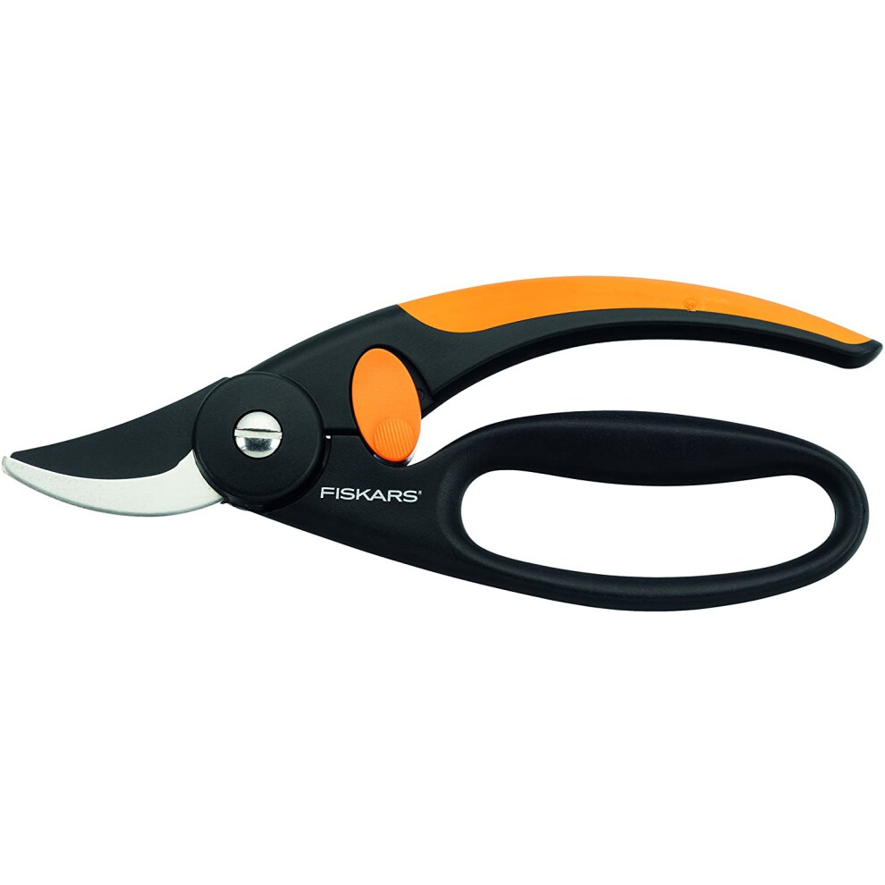 Fiskars Fingerloop Pruner Bypass P44, Cutting diameter: 2 cm, High Quality Steel Blades With non-stick coating, Length: 20 cm, Black/Orange, 1001534