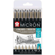 Set di 6 Evidenziatori Pigma Micron Neri + 1 Pennarello Brush Sakura