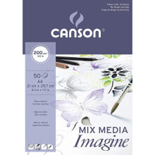 Blocco A4 Canson Imagine Mixed Media 200 g/m , carta naturale, con 50 fogli inclusi