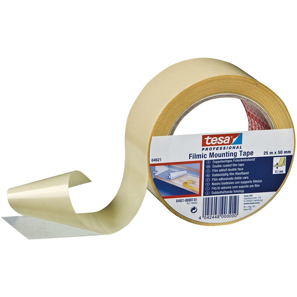 tesa Strong Filmic Double Sided Mounting Adhesive Tape, Clear 50mm x 25m