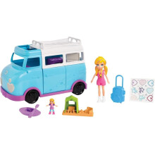 Polly Pocket FTP74 Glamping Van with Dual Scale Camping Theme, 2 Dolls and Accessories, Multicolored