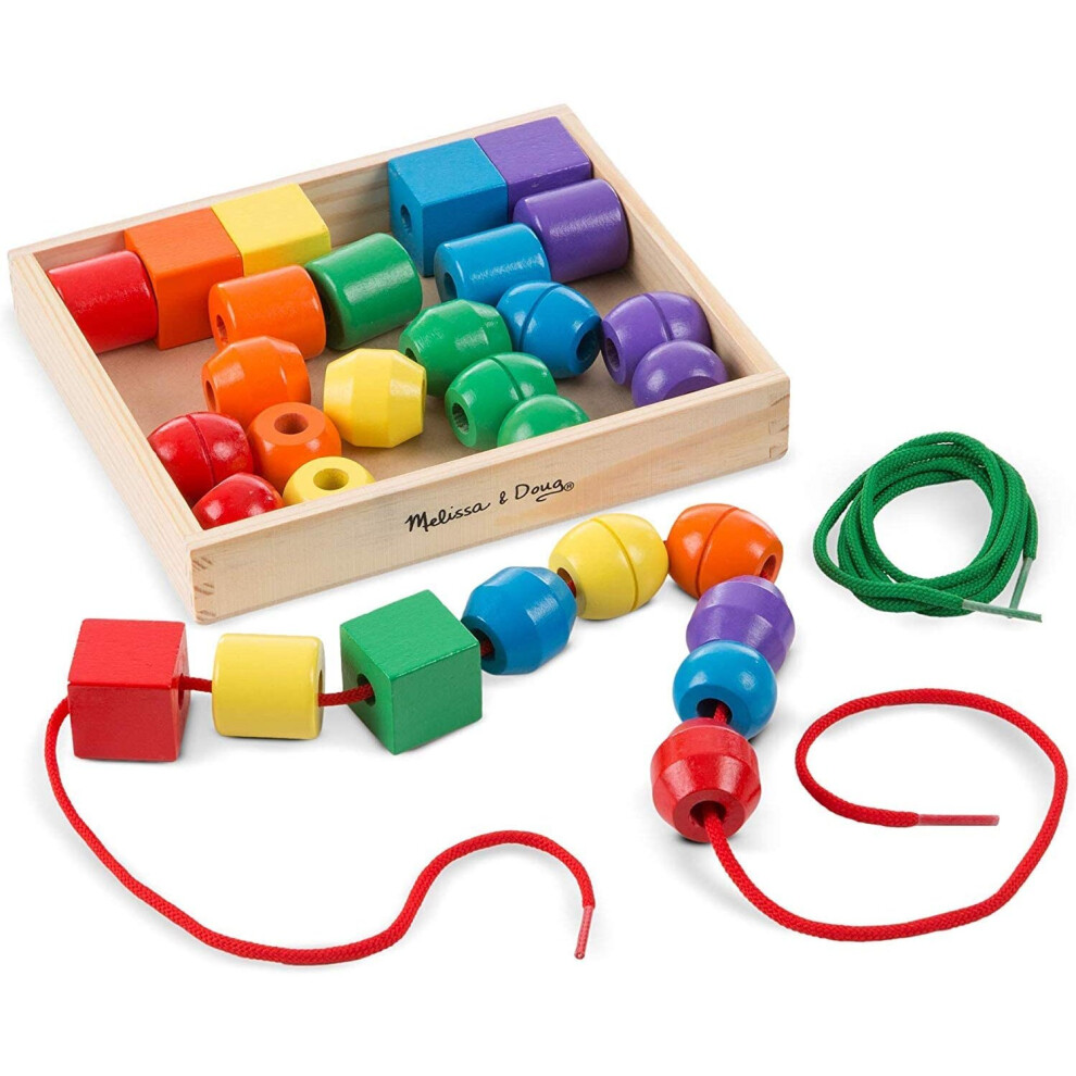 Melissa & Doug 544 Primary Lacing Beads - Educational Toy With 30 Wooden Beads and 2 Laces