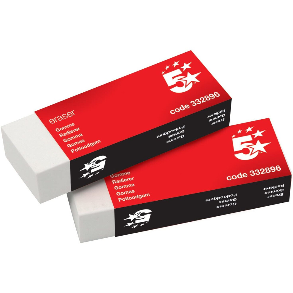 5 Star Office Plastic Eraser Paper-Sleeved 60X21x12mm [Pack 10]
