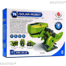 SHATCHI Make Your Own 4-in-1 Solar Robot DIY Assemble Educational Dinosaur 3D Moving Model Building Kit for Birthday and Christmas Gift, Green