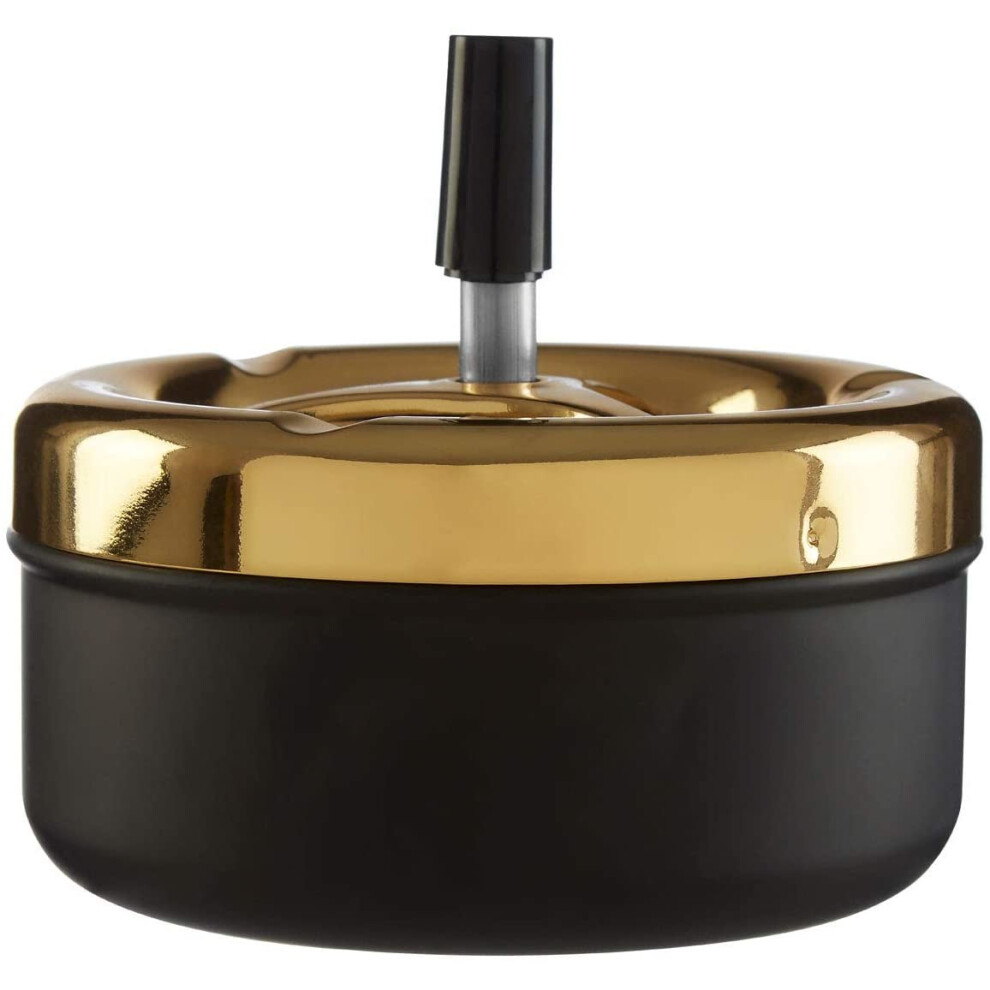 Premier Housewares Spinning Ashtray, Matte Finish, Large Black/Gold