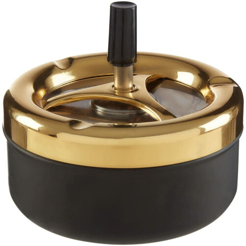 Premier Housewares Spinning Ashtray, Matte Black/Gold Finish, Large 1
