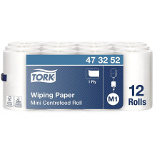 Tork Wiping Paper Advanced Strong Absorbent Paper Roll Compatible with Tork M1 Mini Centrefeed System, 12 x 120 m (1 x 12 Rolls)