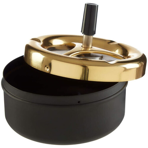 Premier Housewares Spinning Ashtray, Matte Black/Gold Finish, Large 2