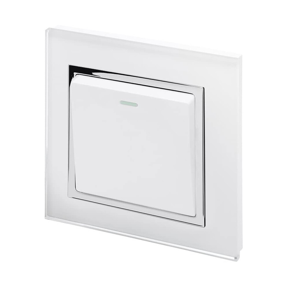 Retrotouch Crystal 1-Gang 2-Way 10A Light Switch White Glass With Chrome Trim 5060260690026