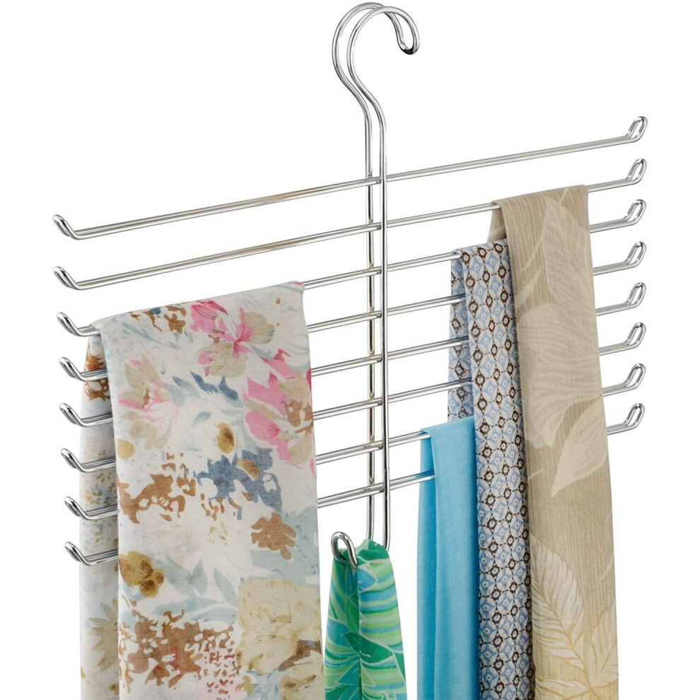 iDesign Scarf Hanger with 8 Tiers, Metal Hanging Scarf Organiser for Wardrobe or Closet, Also Works as Tie Rack or Belt Hanger, Silver