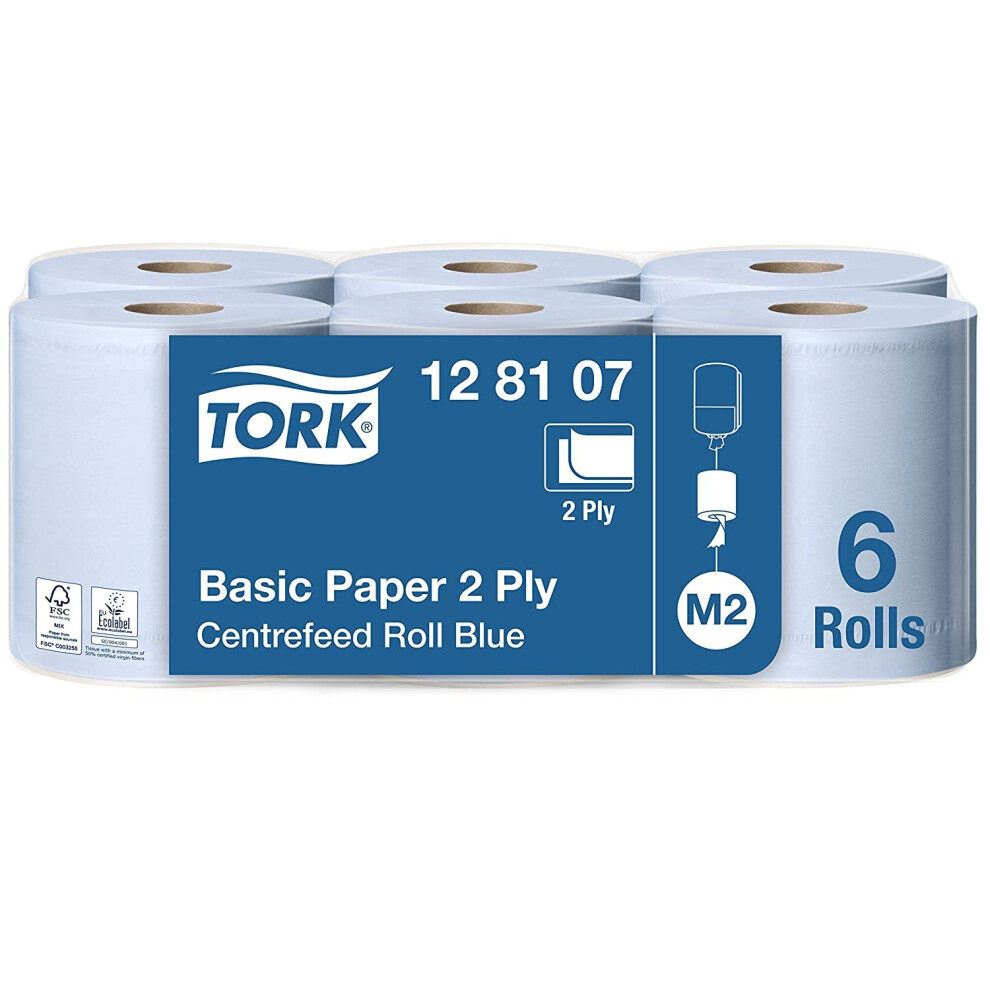 TORK Multipurpose Wiping Paper Towels Suitable for M2 Centrefeed System Big Dispensers, Blue, 6 x 150 m
