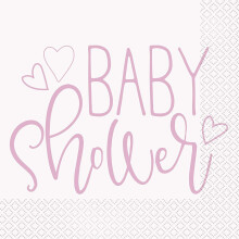 Unique Party 73362 Pink Hearts Baby Shower Paper Napkins, Pack of 16