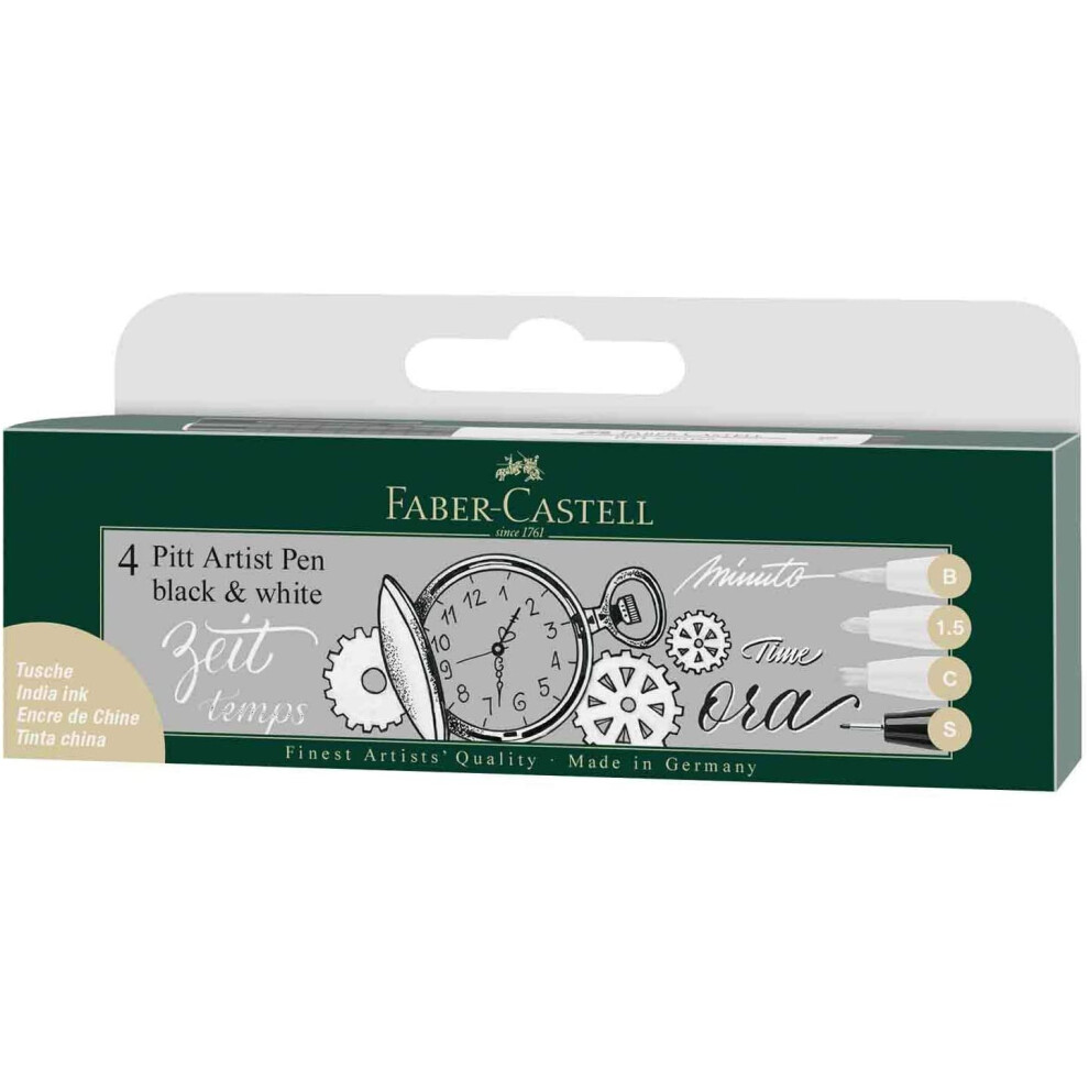 Faber Castell FC167151 Pitt Artist Pen - Black/White (Pack of 4)
