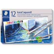 Staedtler karat aquarell watercolour pencils tin set of 12 assorted colours